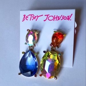 ∆ Betsy Johnson Large Teardrop & Cushion Cut Multigemstone  Earrings - Boxed